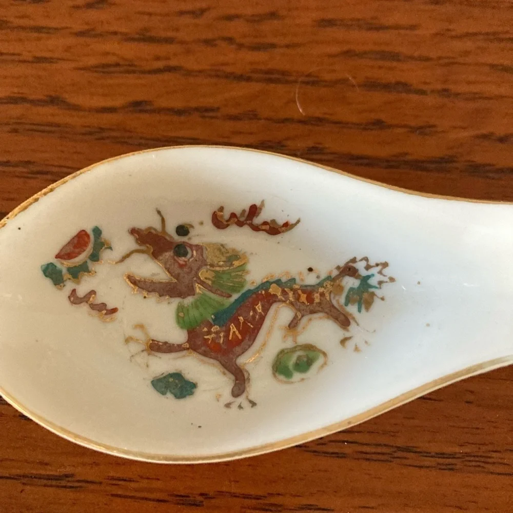 Vintage Chinese Porcelain Blue and White rice spoon & dragon painted spoon soup